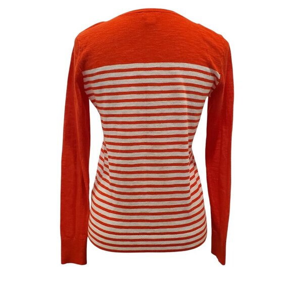 J CREW SZ XS Orange & White Striped 100% Cotton Nautical Boat Neck Knit Sweater - Picture 3 of 5